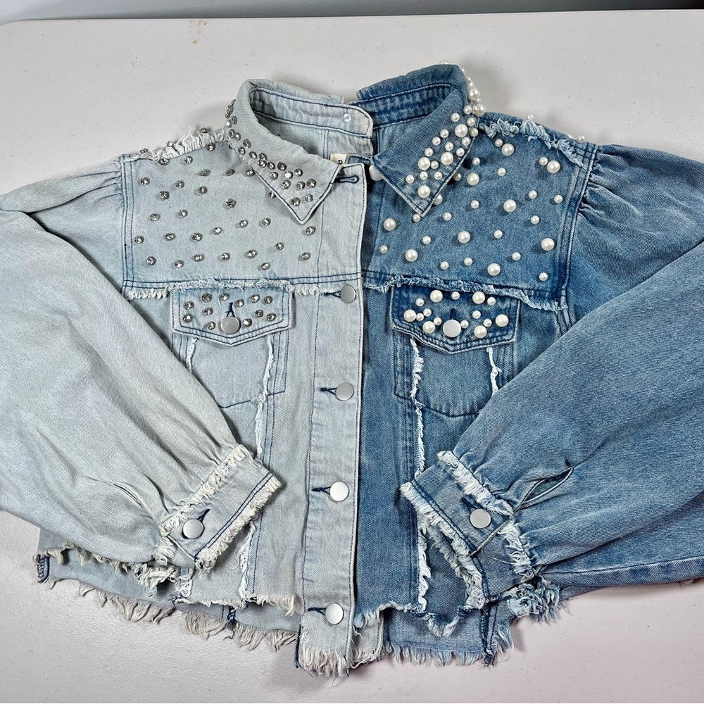 POL Light and Dark Blue Studded Denim Jacket M - Picture 10 of 17